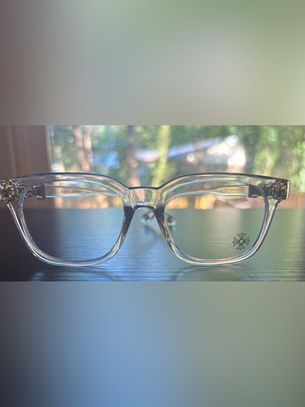 Chrome Hearts Clear Frame Glasses with Gold Fleur Accent